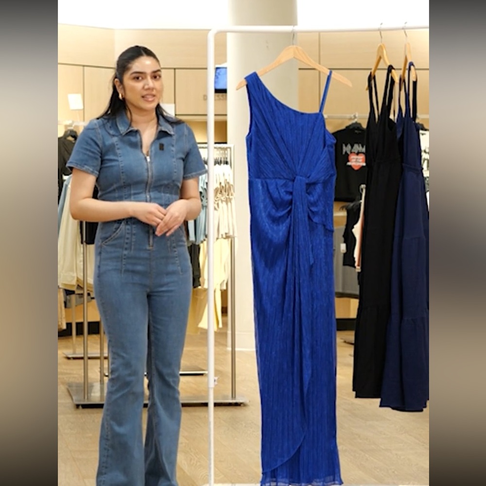 Adrianna Papell blue One-Shoulder Gown